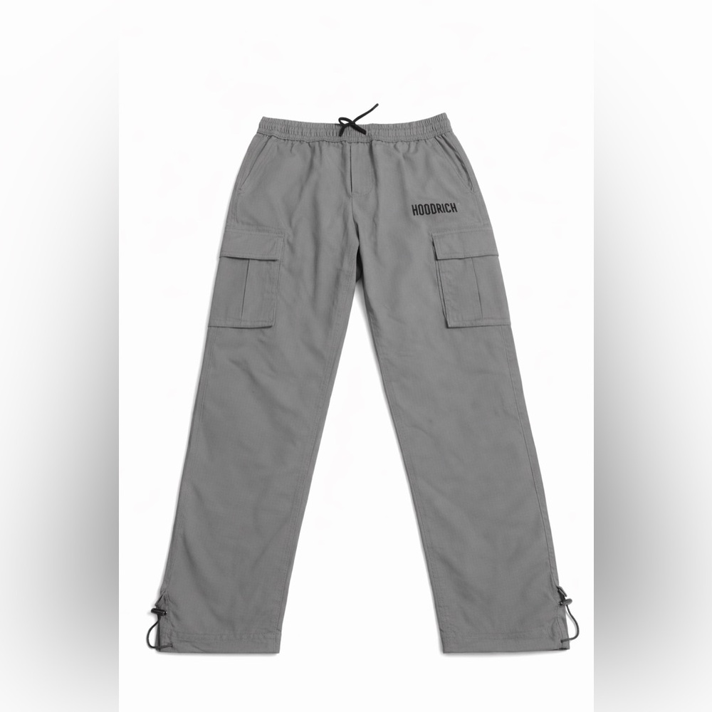 Hoodrich Gray Cargo Pants Men's Drawstring Waist Logo Accent Straight Leg